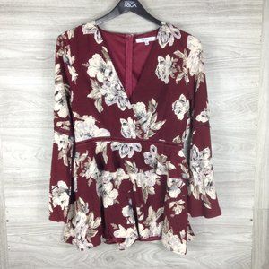 ONE ONE SIX Wine Bell Sleeve Floral Romper